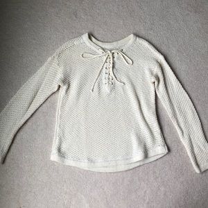 Urban Outfitters cream lace-up sweater